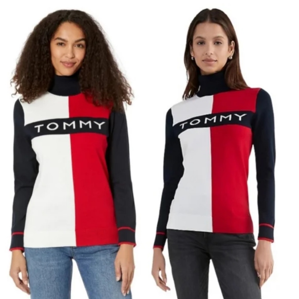 Tommy Hilfiger Woman's Colorblock Logo Stella Turtleneck Long Sleeve Medium‎ NWT